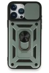 Newface İphone 15 Pro Kılıf Pars Lens Yüzüklü Silikon - Yeşil