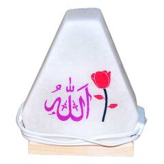 Üçgen Desenli Allah Lafzı Logolu Doğal Kaya Tuzu Lambası Kablolu Ampullü Beyaz 2-3 Kg