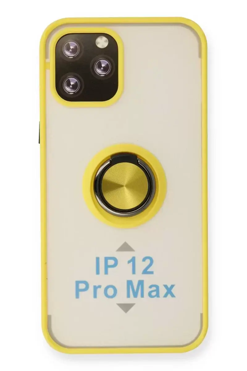 Newface İphone 12 Pro Max Kılıf Montreal Yüzüklü Silikon Kapak - Sarı