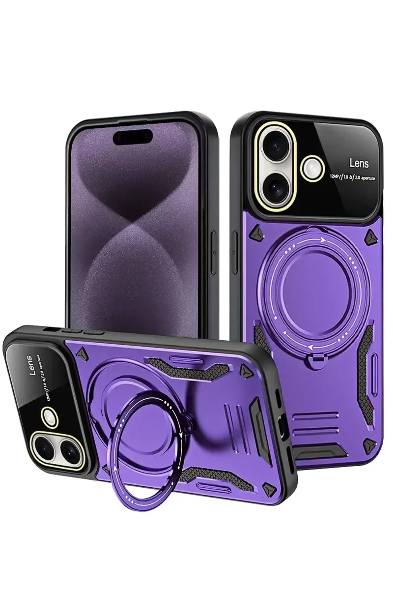 Newface Apple İphone 16 Kılıf Joy Lens Standlı Kapak - Mor