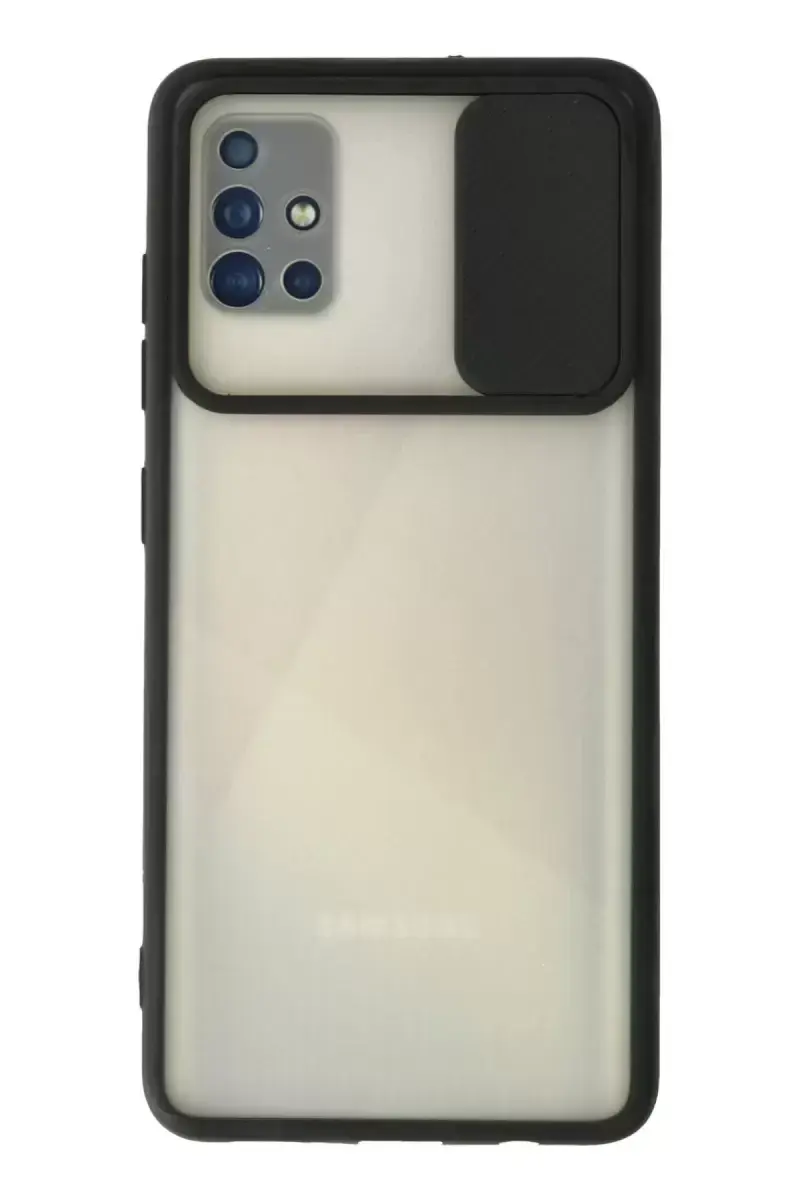 Newface Samsung Galaxy A71 Kılıf Palm Buzlu Kamera Sürgülü Silikon - Siyah