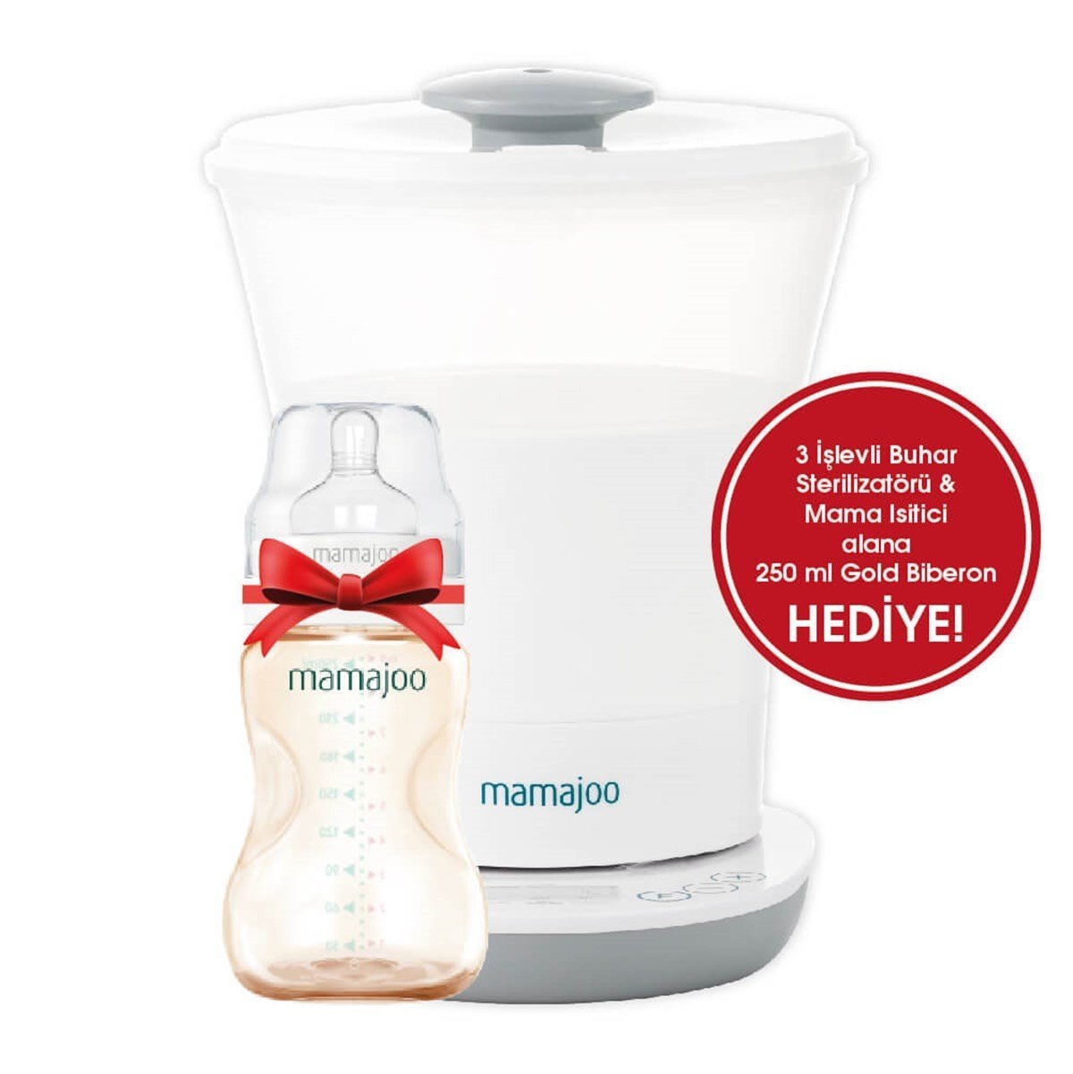 Mamajoo 3 İşlevli Buhar Sterilizatörü & Biberon Isıtıcı / Mamajoo Gold Biberon 250ml Hediye