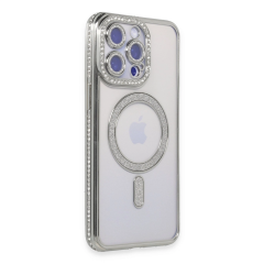 İphone 14 Pro Kılıf Joke Simli Magneticsafe Kılıf - Gümüş