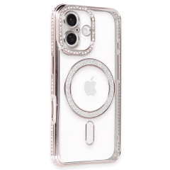 İphone 16 Plus Kılıf Joke Simli Magneticsafe Kılıf - Pembe