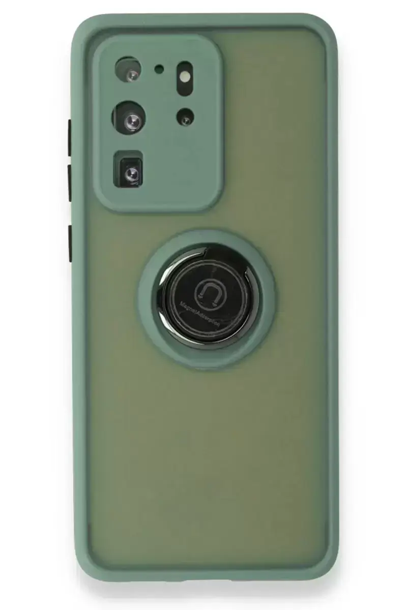 Newface Samsung Galaxy S20 Ultra Kılıf Montreal Yüzüklü Silikon Kapak - Yeşil