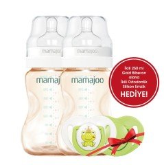 Mamajoo Gold İkili Biberon 250ml / Silikon Ortodontik İkili Emzik Hediye