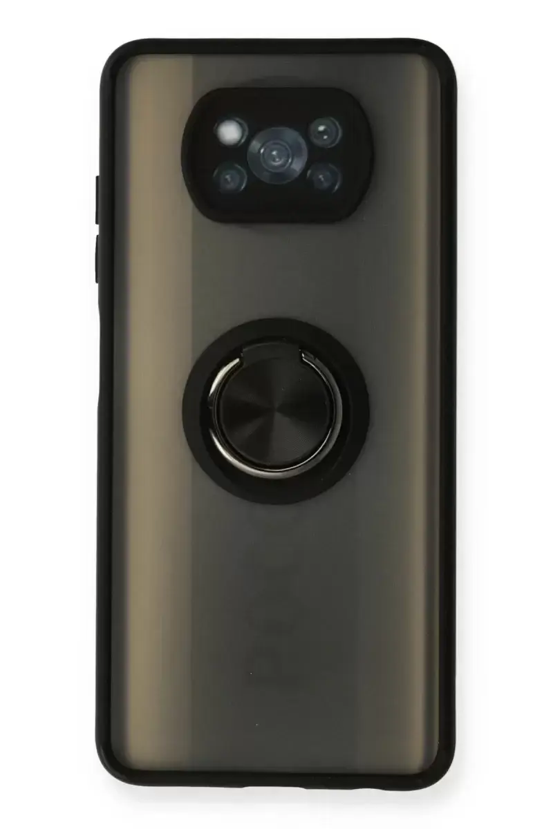 Newface Xiaomi Pocophone X3 Kılıf Montreal Yüzüklü Silikon Kapak - Siyah
