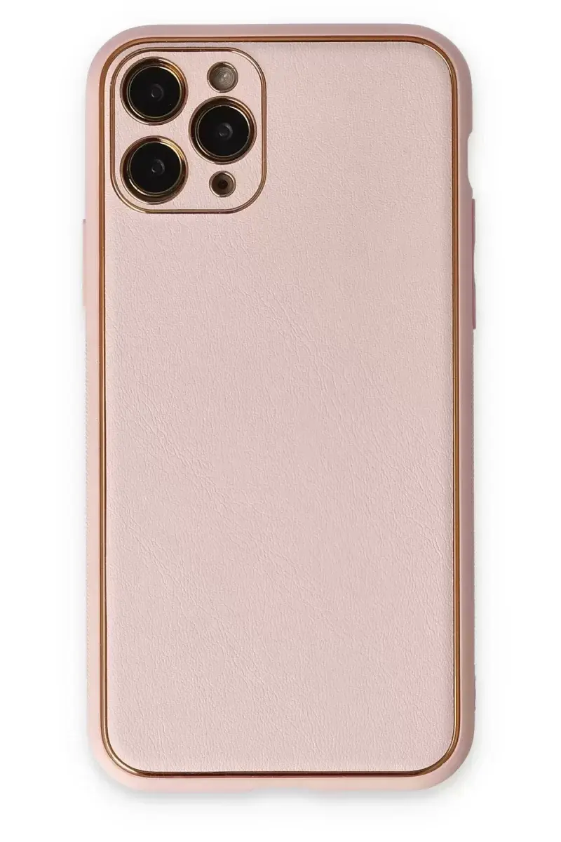 Newface İphone 11 Pro Max Kılıf Coco Deri Silikon Kapak - Pudra