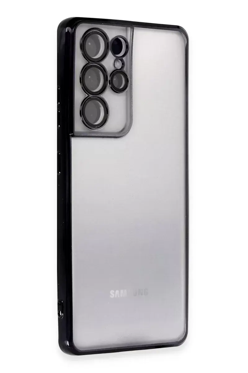 Newface Samsung Galaxy S21 Ultra Kılıf Razer Lensli Silikon - Siyah