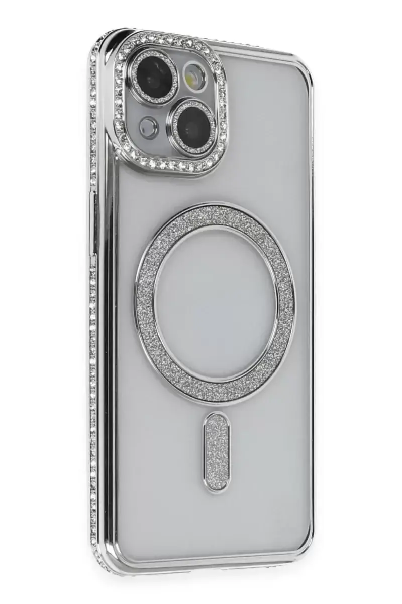 Newface Apple İphone 13 Kılıf Joke Simli Magneticsafe Kılıf - Gümüş