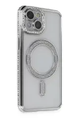 Newface Apple İphone 13 Kılıf Joke Simli Magneticsafe Kılıf - Gümüş