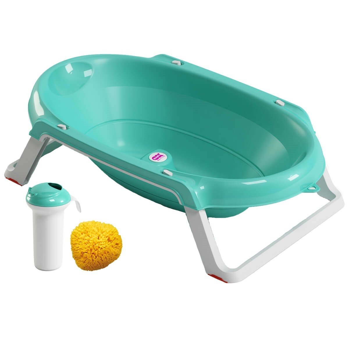 OkBaby Onda Slim Katlanır Bebek Küveti & Splash Bebek Duşu & Doğal Banyo Süngeri No.10 / Turkuaz