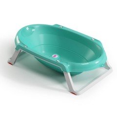 OkBaby Onda Slim Katlanır Bebek Küveti & Splash Bebek Duşu & Doğal Banyo Süngeri No.10 / Turkuaz