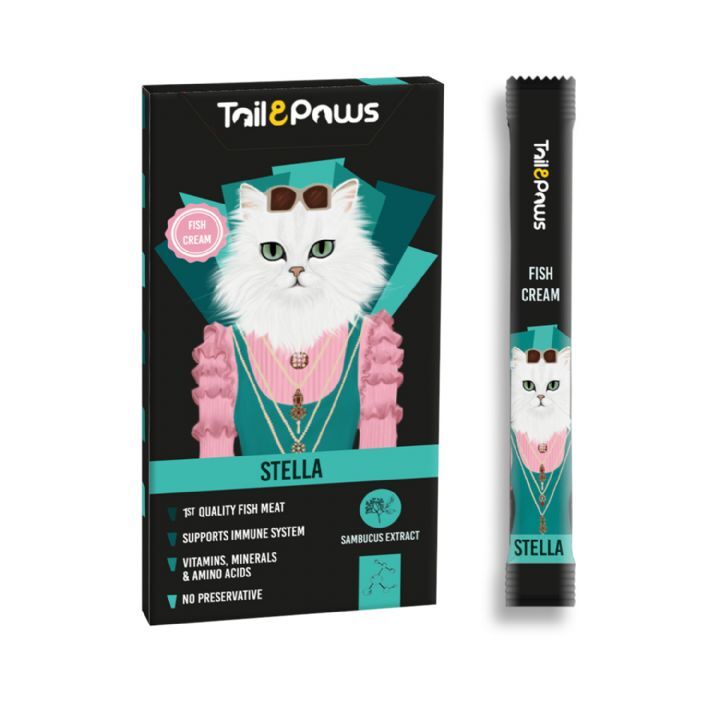 Tail & Paws STELLA Somonlu ve Multivitaminli Şekersiz Krema Kedi Ödül Maması 15gr (5'li)
