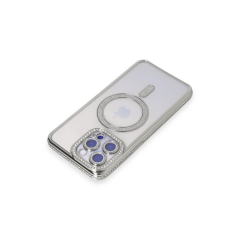 İphone 14 Pro Max Kılıf Joke Simli Magneticsafe Kılıf - Gümüş