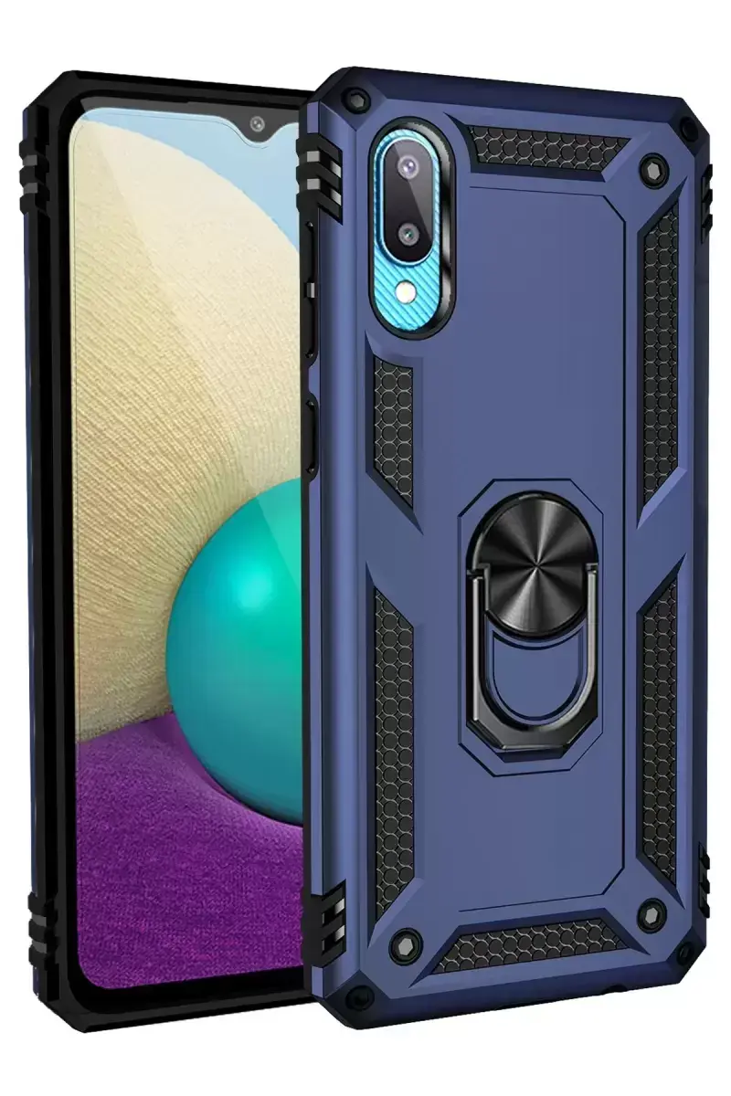 Newface Samsung Galaxy A02 Kılıf Sofya Yüzüklü Silikon Kapak - Lacivert