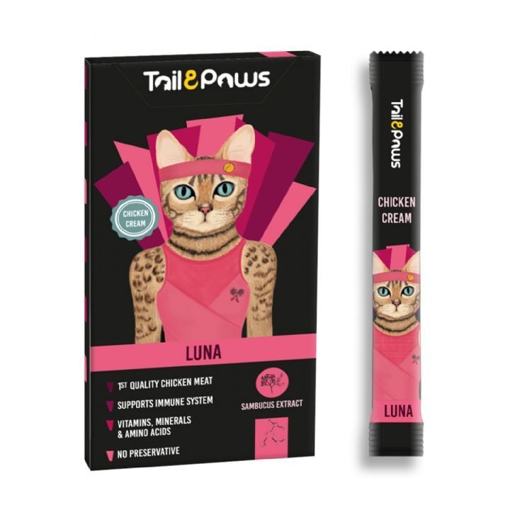Tail & Paws LUNA Tavuklu ve Multivitaminli Şekersiz Krema Kedi Ödül Maması 15gr (5'li)