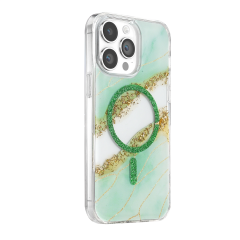 Onegif  İphone 14 Pro Max Lotus Simli Magsafe Kapak - Yeşil