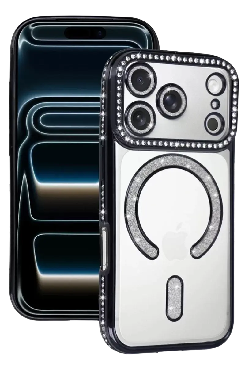 Newface Apple İphone 17 Pro Joke Simli Magneticsafe Kılıf - Siyah