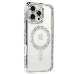 İphone 16 Pro Kılıf Joke Simli Magneticsafe Kılıf - Gümüş