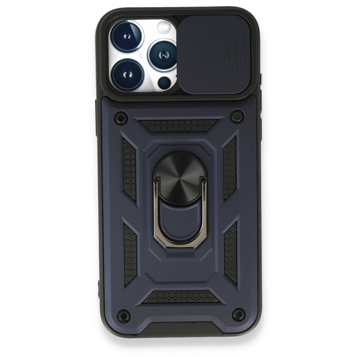 İphone 15 Pro Max Kılıf Pars Lens Yüzüklü Silikon - Lacivert