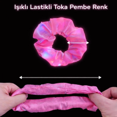 Pembe Renk Led Işıklı Lastikli Saç Tokası - 3 Modlu Festival  Parti Saç Tokası