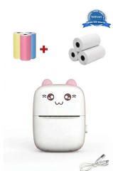 Mini Fotoğraf Yazıcı Kablosuz Etiket Yazıcı Baskı Makinesi Ios Android Uyumlu Termal Printer Pembe