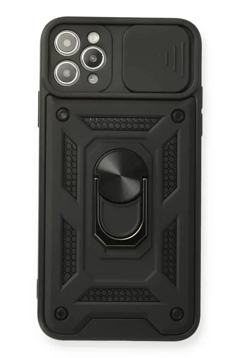 Newface İphone 11 Pro Max Kılıf Pars Lens Yüzüklü Silikon - Siyah