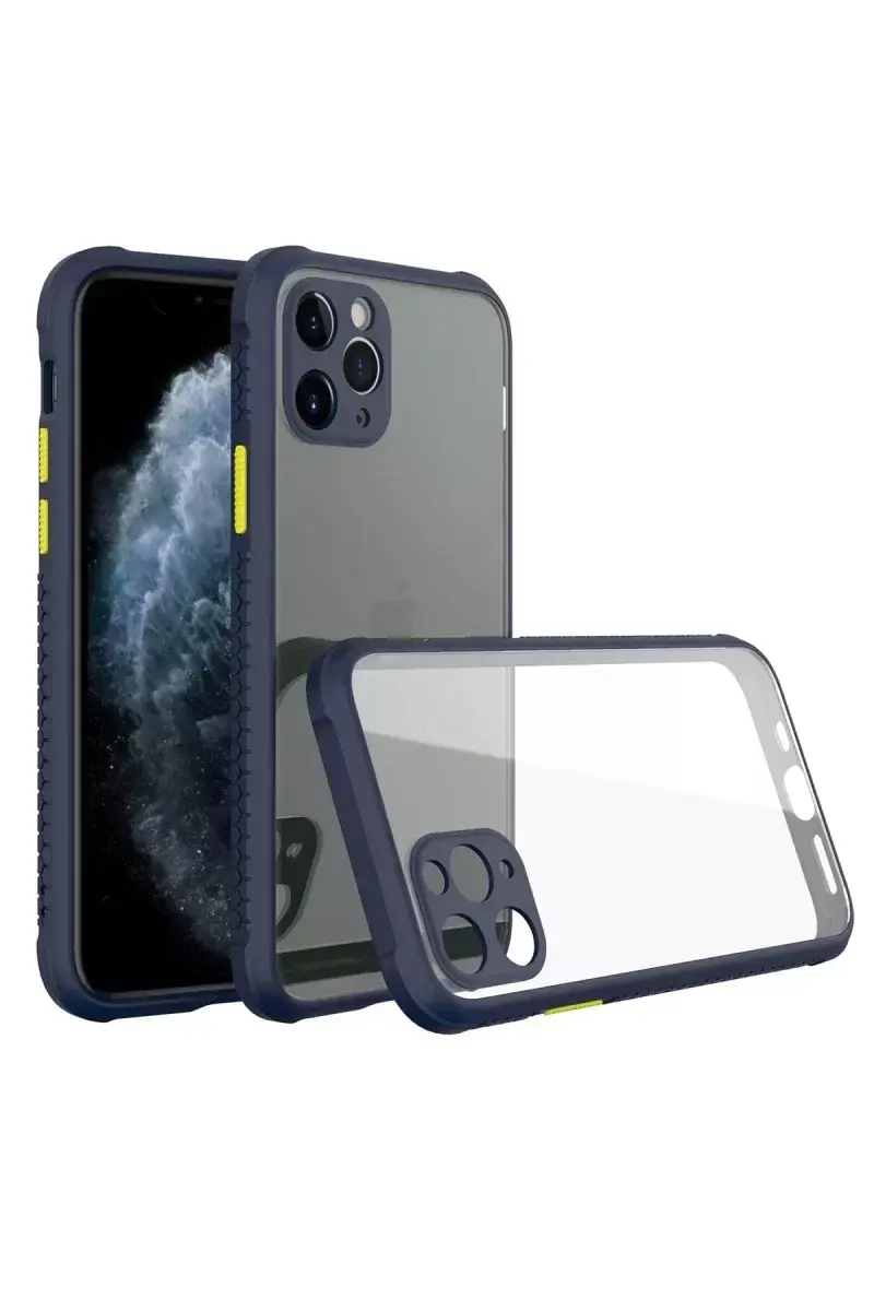 Newface İphone 11 Pro Max Kılıf Miami Şeffaf Silikon - Lacivert