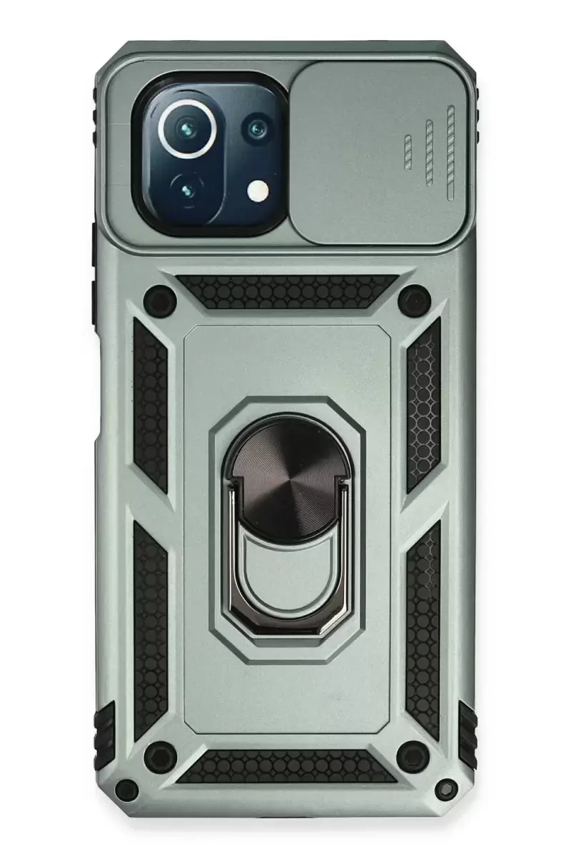 Newface Xiaomi Mi 11 Lite Kılıf Pars Lens Yüzüklü Silikon - Yeşil