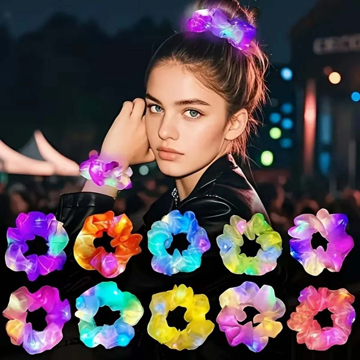 Soft Mavi Renk Led Işıklı Lastikli Saç Tokası - 3 Modlu Festival  Parti Saç Tokası