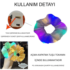 Soft Mavi Renk Led Işıklı Lastikli Saç Tokası - 3 Modlu Festival  Parti Saç Tokası