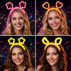 Karanlıkta Parlayan Glow Taç Seti 12 Adet – Yıldız Kalp Ay Çiçek (her Model 3 Adet)