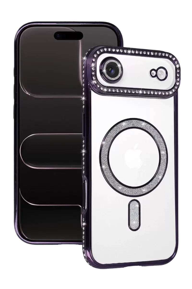 Newface Apple İphone 17 Air Joke Simli Magneticsafe Kılıf - Derin Mor
