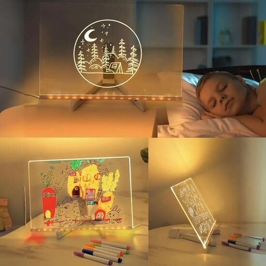 27126 Dekoratif Led Aydınlatmalı Şeffaf Işıltılı Yazı Çizim Panosu