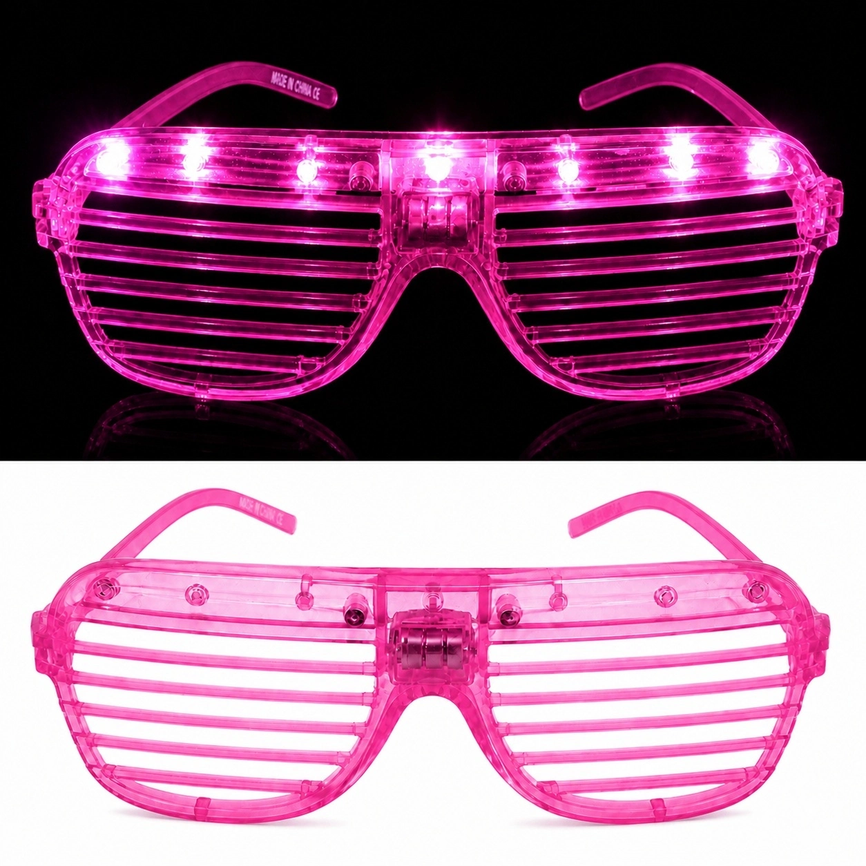Led Işıklı Panjur Parti Gözlüğü Pembe Renk Shutter Gözlük