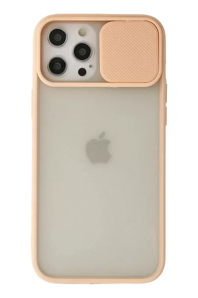 Newface İphone 12 Pro Max Kılıf Palm Buzlu Kamera Sürgülü Silikon - Pembe