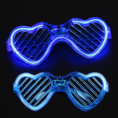 Mavi Led Işıklı Kalp Gözlük – 3 Modlu Parti  Glow Gözlüğü