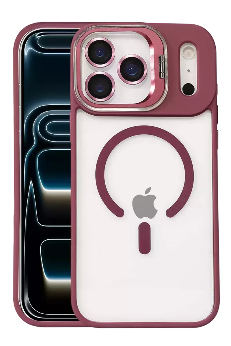 Joko Apple İphone 17 Pro Max Remim Lensli Magsafe Standlı Kapak - Bordo