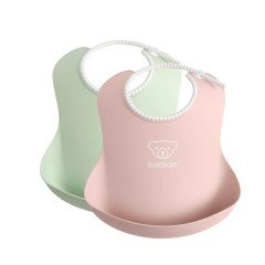 BabyBjörn 2´li Yumuşak Plastik Mama Önlüğü Powder Green  / Pink