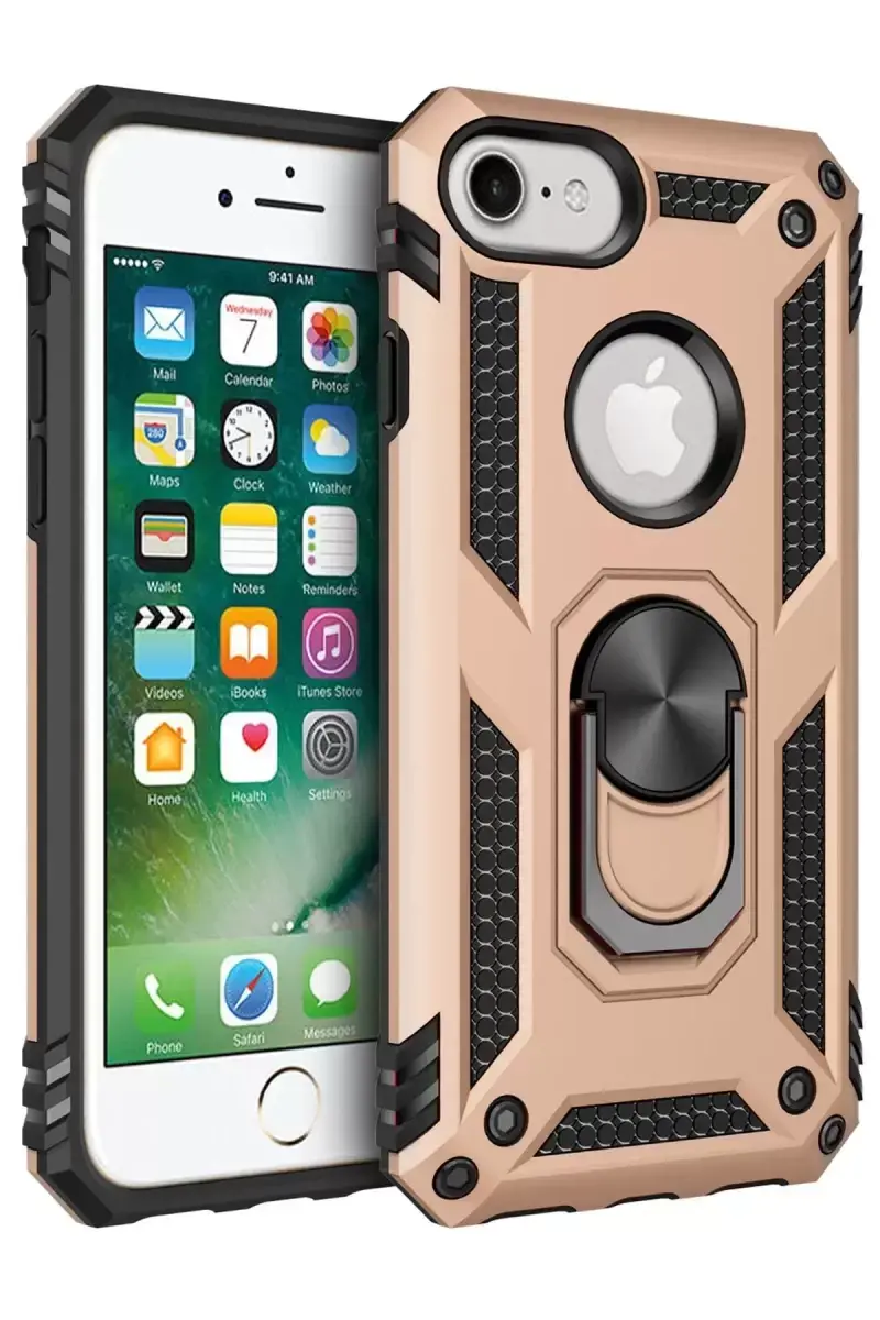 Newface Apple İphone 7 Kılıf Sofya Yüzüklü Silikon Kapak - Gold