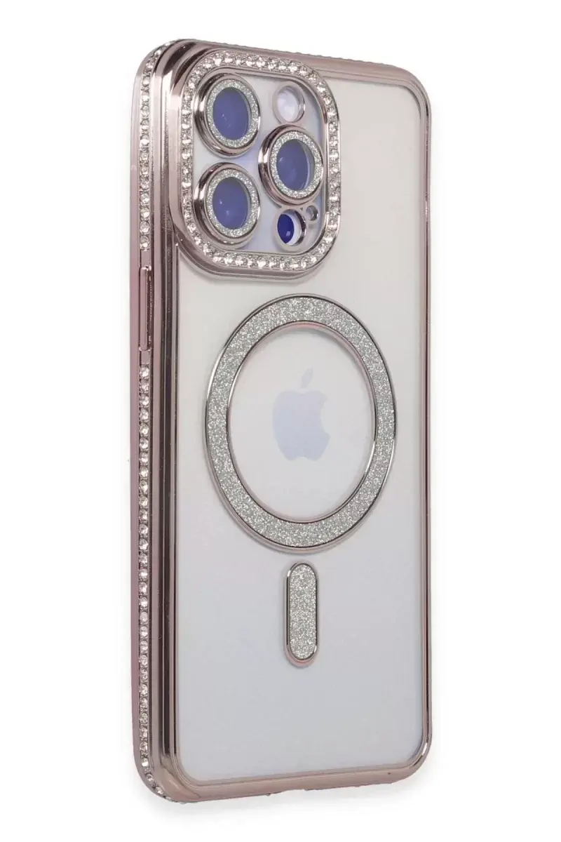 Newface İphone 15 Pro Max Kılıf Joke Simli Magneticsafe Kılıf - Pembe