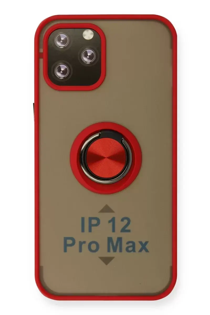 Newface İphone 12 Pro Max Kılıf Montreal Yüzüklü Silikon Kapak - Kırmızı