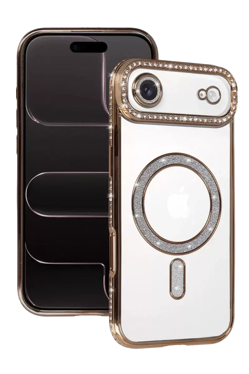 Newface Apple İphone 17 Air Joke Simli Magneticsafe Kılıf - Gold