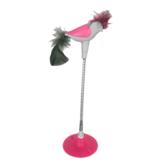 Markapet Vantuzlu Yaylı Kuşlu  Kedi Oyuncağı 30 cm Pembe