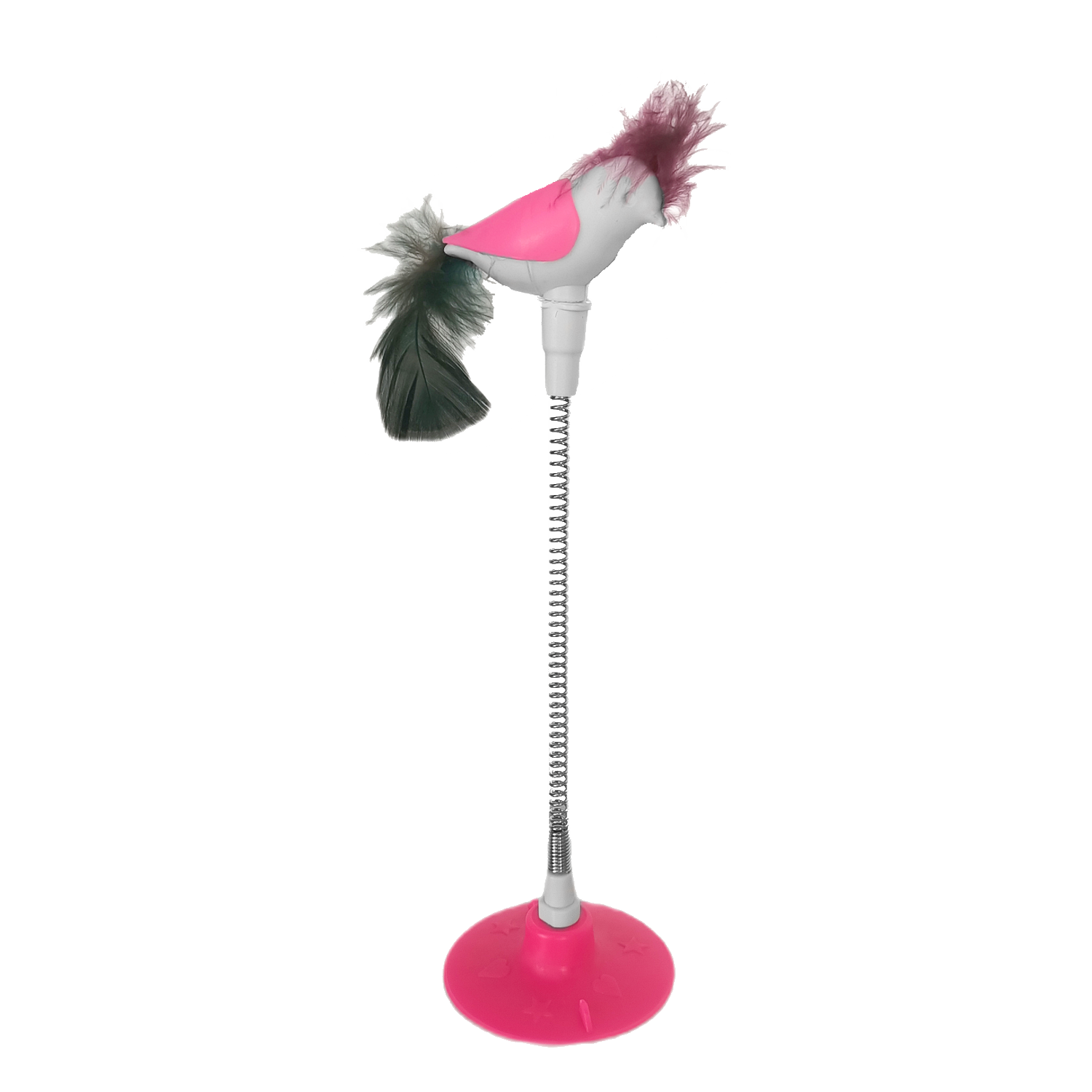 Markapet Vantuzlu Yaylı Kuşlu  Kedi Oyuncağı 30 cm Pembe