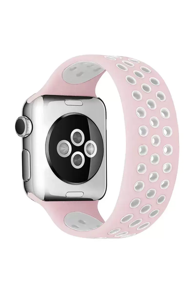Newface Apple Watch 38mm Ayarlı Delikli Silikon Kordon - Pembe-beyaz