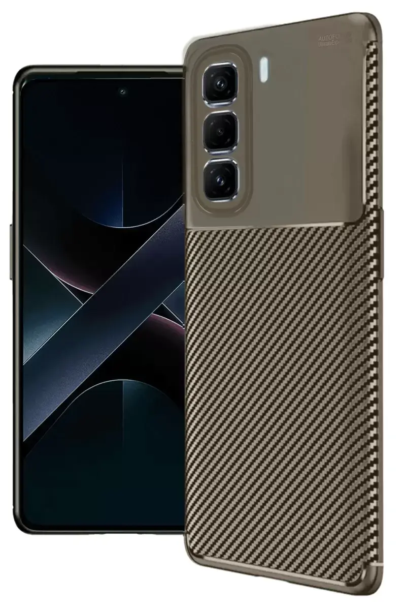 Newface İnfinix Hot 50 4g Kılıf Auto Focus Karbon Kapak - Kahverengi