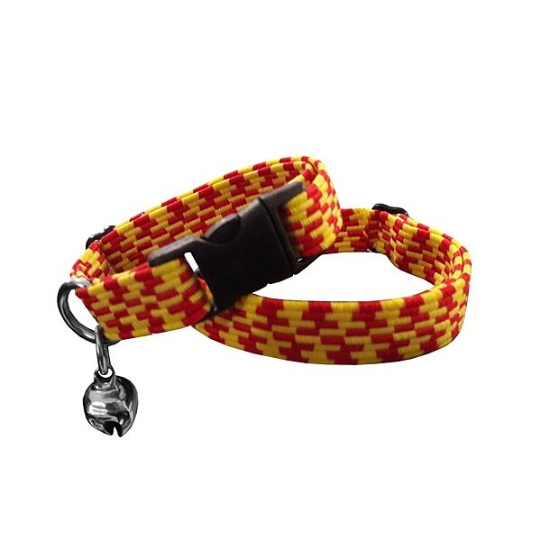 Pet Prety Elastik Örme Kedi Tasması Sarı Kırmızı 10 mm A=23/32 cm