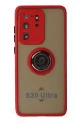 Newface Samsung Galaxy S20 Ultra Kılıf Montreal Yüzüklü Silikon Kapak - Kırmızı